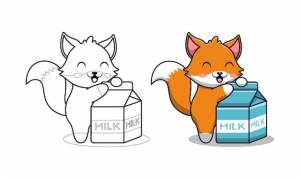 Раскраска милая лиса с молоком