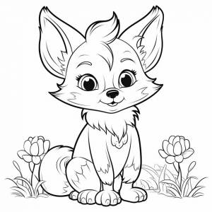 Раскраски для детей милая лиса в стиле мультфильмов толстые линии низкие детали