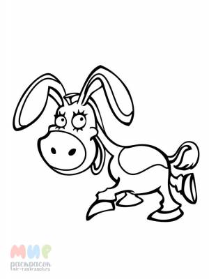 Раскраска Ослик побежал через мостик