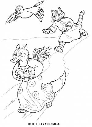 Раскраски Раскраска Лиса бежит с петушком сказки пушкина сказки пушкина