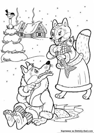Раскраска лиса и волк