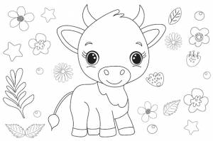 Бык детская книжка-раскраска изолированный вектор