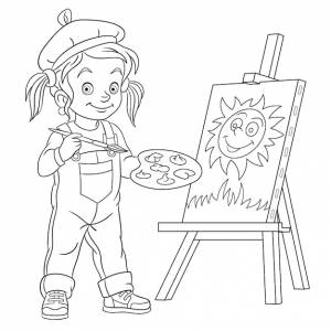 Милый молодой художник рисует на холсте