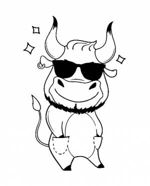 Раскраска Крутой мультяшный бык в солнечных очках