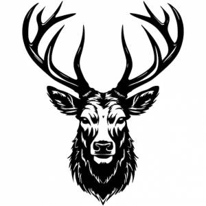 Черно-белый рисунок головы оленя с рогами