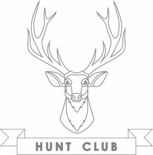 Голова оленя и знамя охотничьего клуба изолированная икона контура в векторной иллюстрации плоского стиля