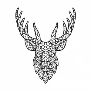 Олень голова животного дзен дудл раскраска страница