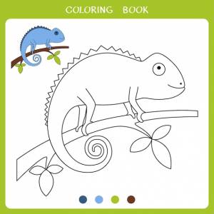 Ilustração vetorial de camaleão para livro de colorir