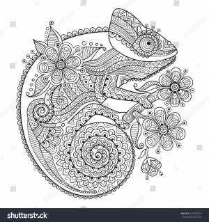 Black White Vector Illustration Chameleon Ethnic