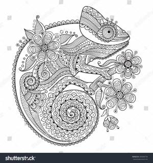 Black White Vector Illustration Chameleon Ethnic