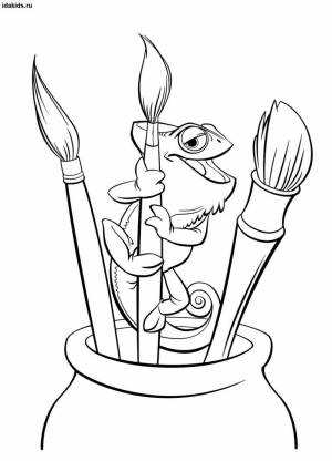 Раскраска Рапунцель хамелеон Паскаль рисует