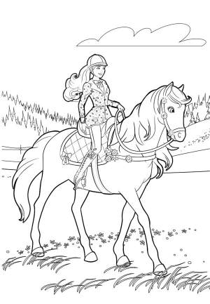 Barbie Horse Riding Coloring Page