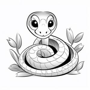 Оливковый питон, нарисованный рукой, милый ангел, плоская книжка для раскраски, кавайский рисунок