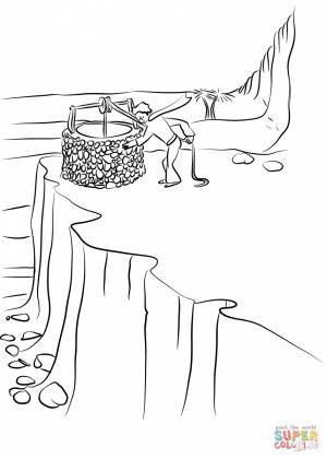 Раскраска Маленький принц пришел к колодцу