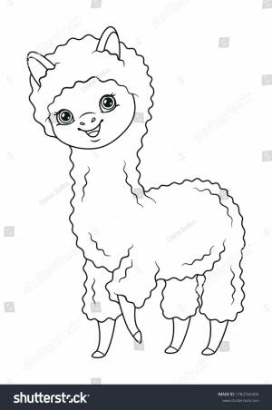 Alpaca Coloring Page Black White Cartoon