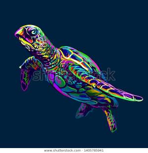 Sea Turtle Abstract Artistic Neon Drawing