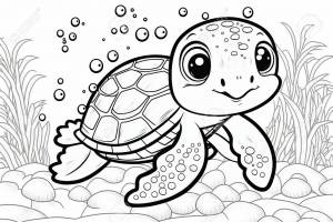 Coloring Book Page Featuring A Cheerful Cartoon Turtle In Black And White