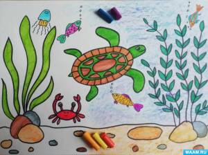 Мастер-класс по рисованию восковыми мелками с детьми 6 лет «Морская черепаха»