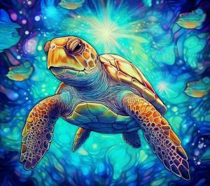 Рисунок черепахи со словами «морская черепаха»
