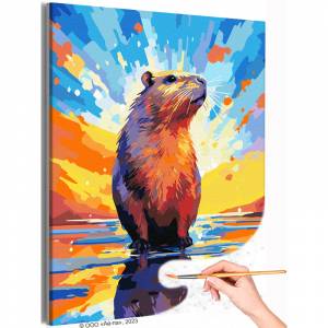 AAAA-NK546 Капибара в лучах заката Животные Рассвет Раскраска картина по номерам на холсте недорого