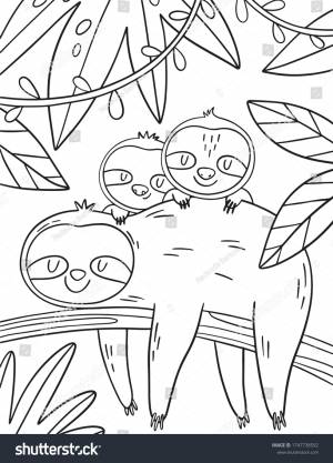 Coloring Page Cute Sloth Mom Baby