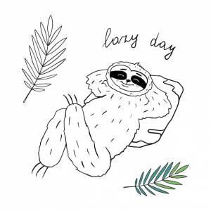 Милый ленивец лежит на подушке в стиле doodle расслабление chillout ленивый день ручно нарисованная раскраска