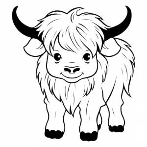 раскраски як, иллюстрация в стиле каваи, рисунок линии як