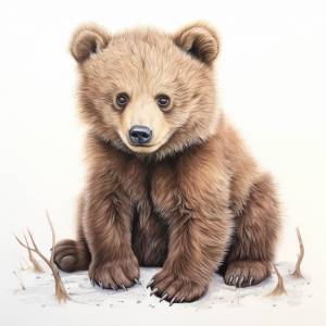 Есть рисунок бурого медведя, сидящего на земле, генеративный ай