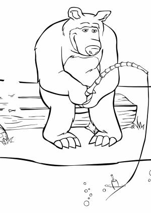 Раскраски медведь с рыбой