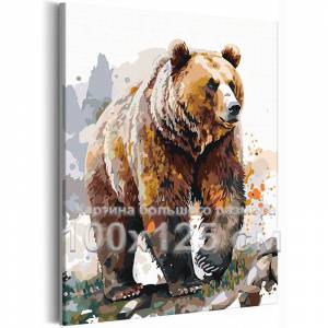 AAAA-Q1099-100x125 Горный бурый медведь Животные Хищник 100х125 Раскраска картина по номерам на холсте недорого