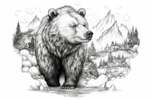 Раскраска для взрослых большой медведь в озере