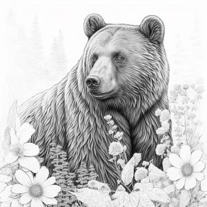 Раскраска медведь гризли черно-белая для раскраски