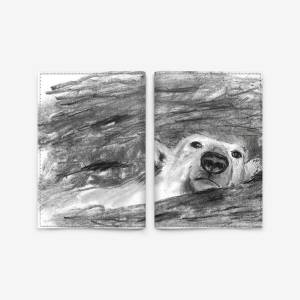 Обложка для паспорта «Белый медведь плывет, черно-белый рисунок»