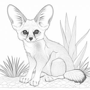 Милый ребенок феннек лиса с большими глазами только очерк раскраски
