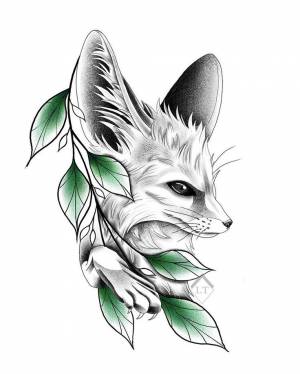 Тату эскиз лиса Фенек эскиз листья tattoo design fox fennec tattoo sketch leaves
