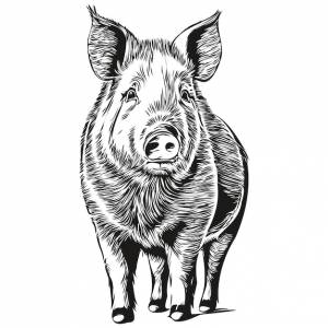 Схематичный графический портрет свиньи на белом фоне свиньи