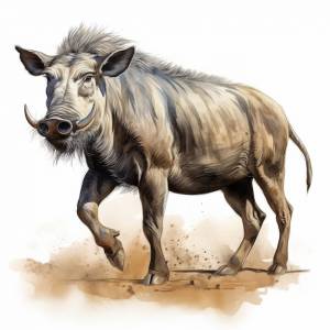 Картина бородавочника, идущего по песку, на белом фоне, генеративный ии