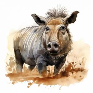 Картина бородавочника в поле на белом фоне генеративный ии