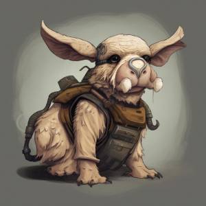 Рисунок собаки в жилете с надписью «бородавочник»