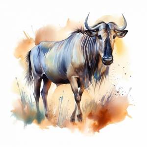 Рисунок гну, стоящего в поле с белым фоном