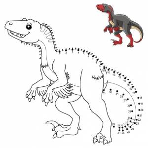 Изолированная раскраска динозавра ютараптора от точки к точке