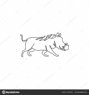 Единая Сплошная Чертежная Линия Дикого Бородавочника Логотипа Компании Сахарская Африка Векторное изображение ©SimpleLine 407028168