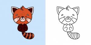 Red panda clipart для раскраски страницы и разноцветной иллюстрации