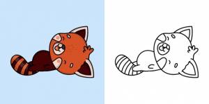 Установить клипарт красная панда окраски страницы и цветные иллюстрации