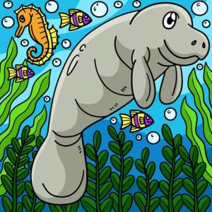 Ламантин морских животных цветной мультфильм