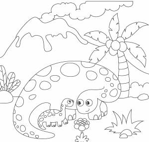 Раскраска Брахиозавр с детёнышем