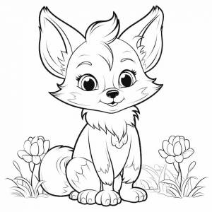 Раскраски для детей милая лиса в стиле мультфильмов толстые линии низкие детали