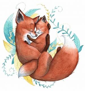 Рисунок лиса с лисятами в лесу