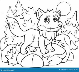 Маленькая симпатичная лиса, книжка для раскраски, забавная иллюстрация Иллюстрация вектора