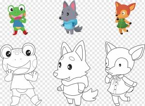 животные раскраска, лягушка, лиса, олень, png